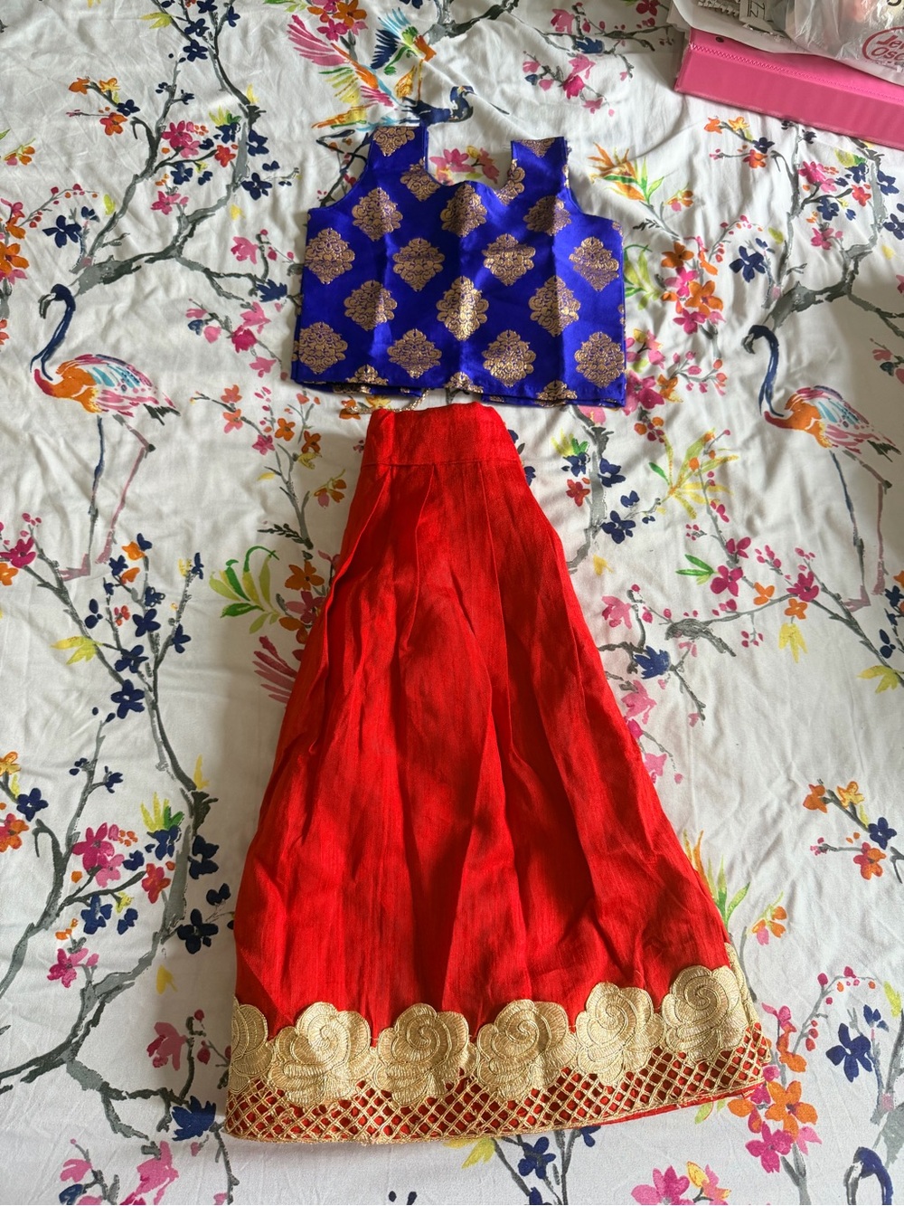 Red Maxi Skirt with Gold Embroidery - kids Skirt chaniya choli age 4 years